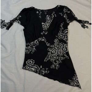 Y2K Zero Zero Top Women's Small Black and White Floral Grunge‎ Whimsigoth